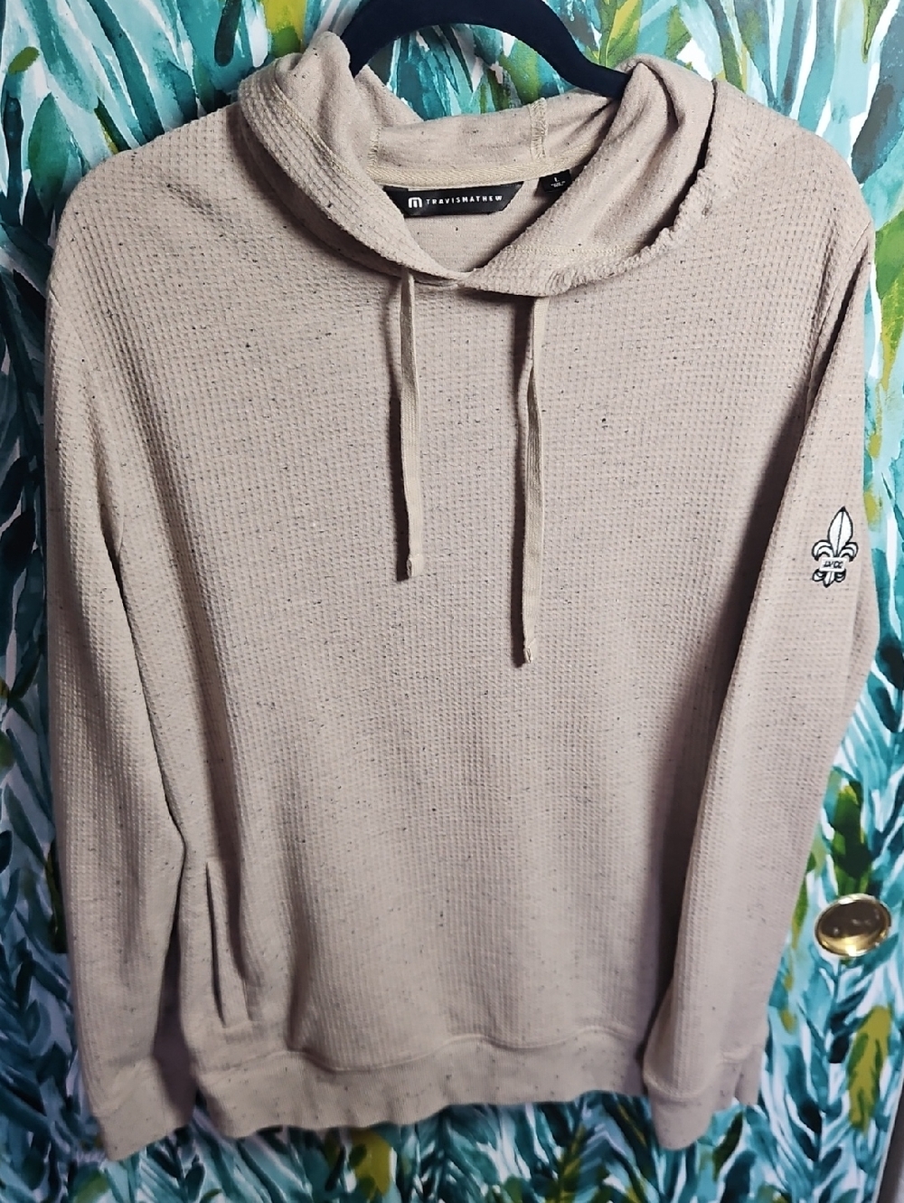 Travis Mathew Beige Speckled Cloud Waffle Hoodie - Size L